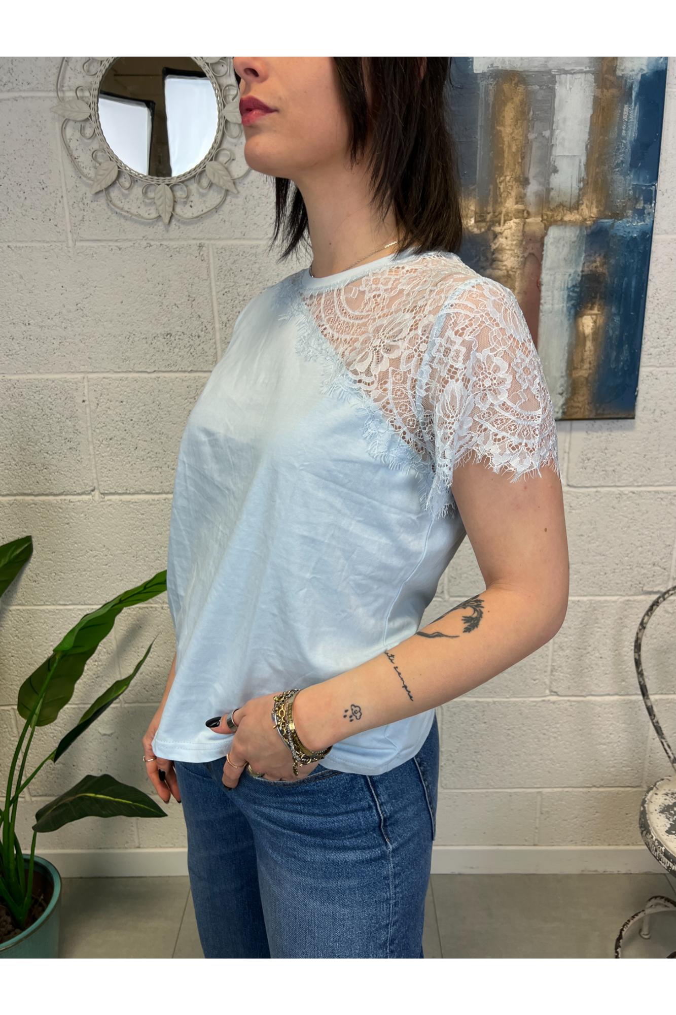 SUSY MIX T-shirt con pizzo Susy mix Celeste