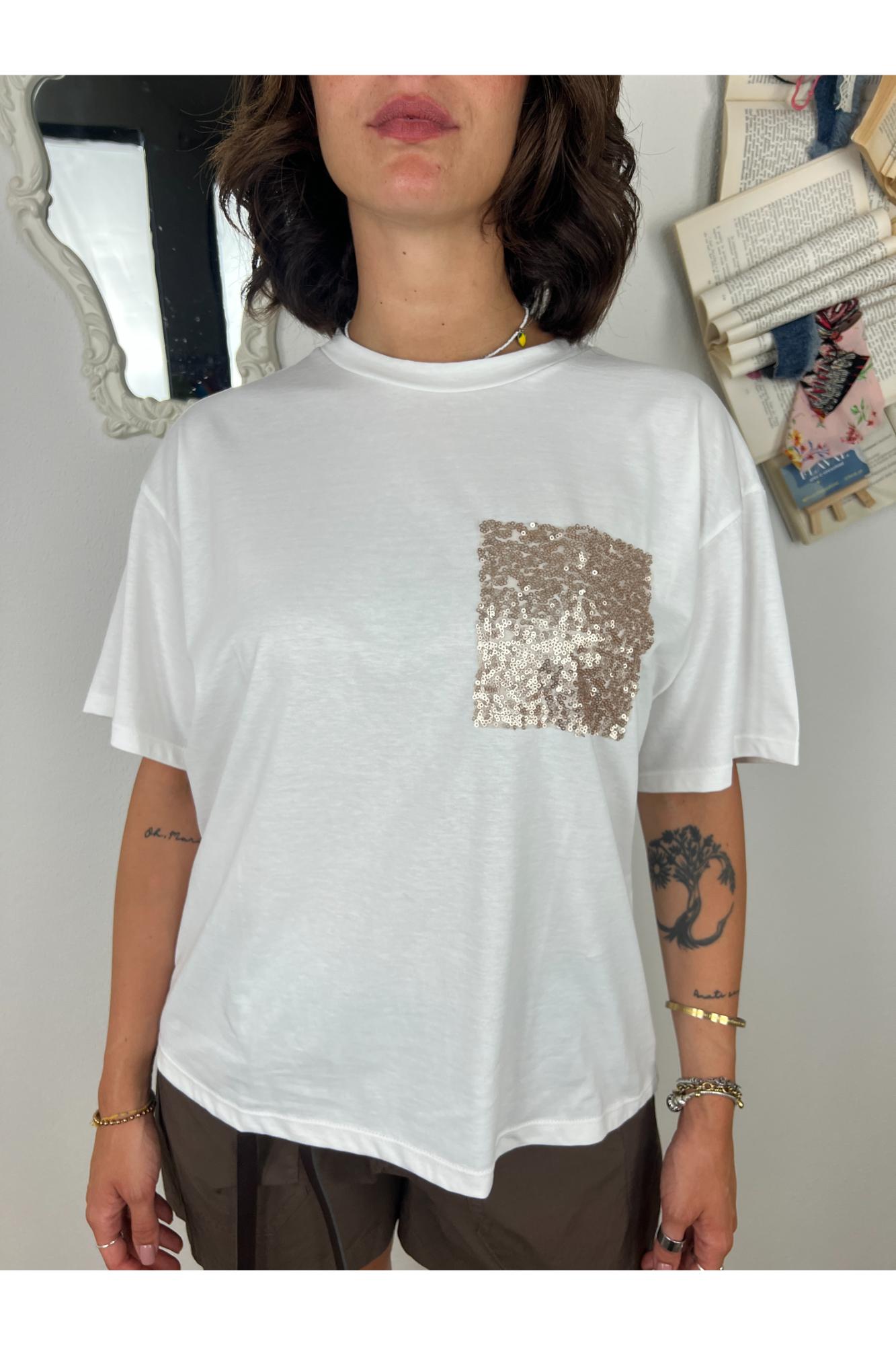 SUSY MIX T-shirt taschino di paillettes Susy mix Latte