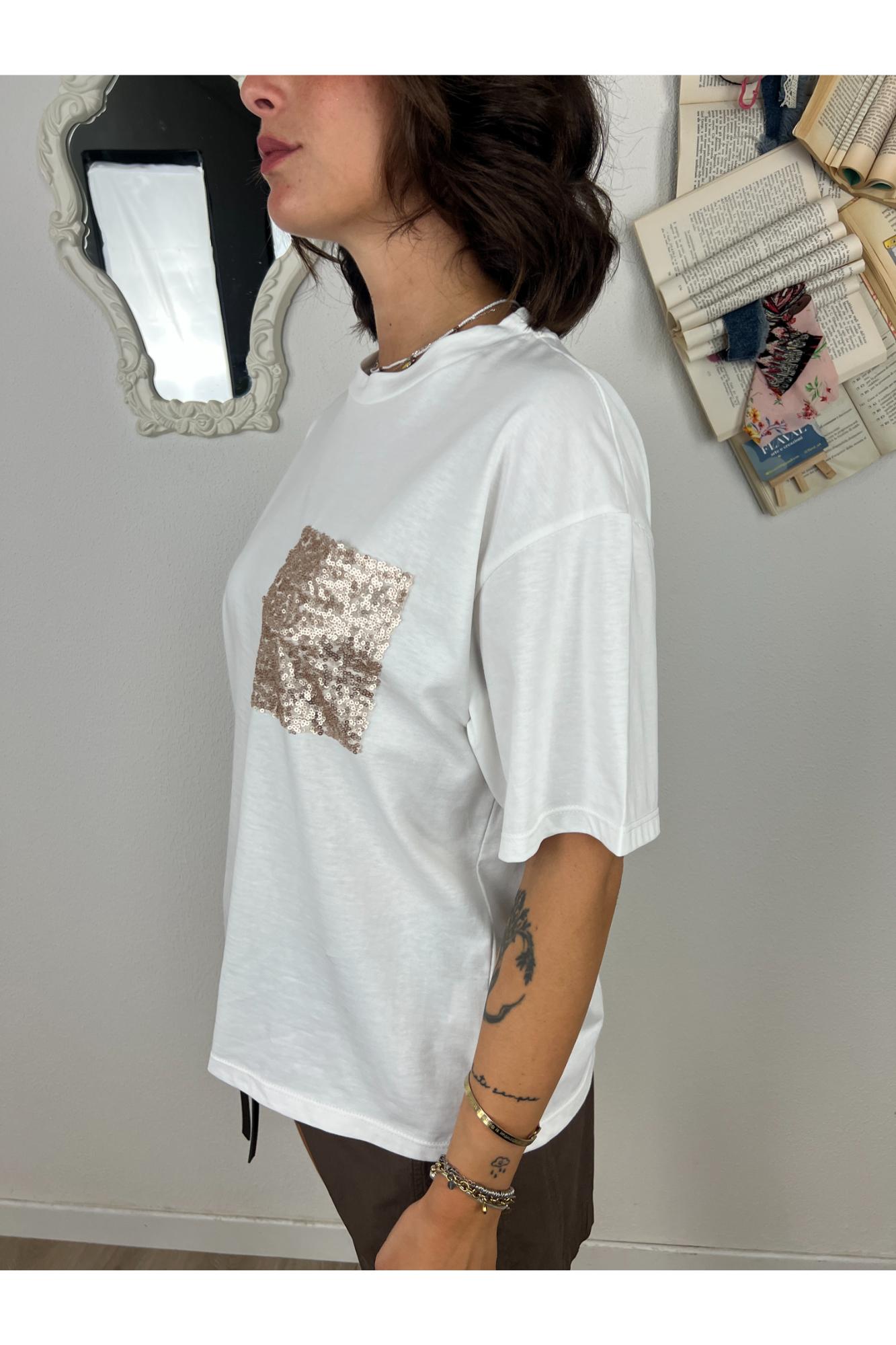 SUSY MIX T-shirt taschino di paillettes Susy mix Latte