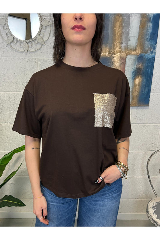 SUSY MIX T-shirt taschino di paillettes Susy mix Moro