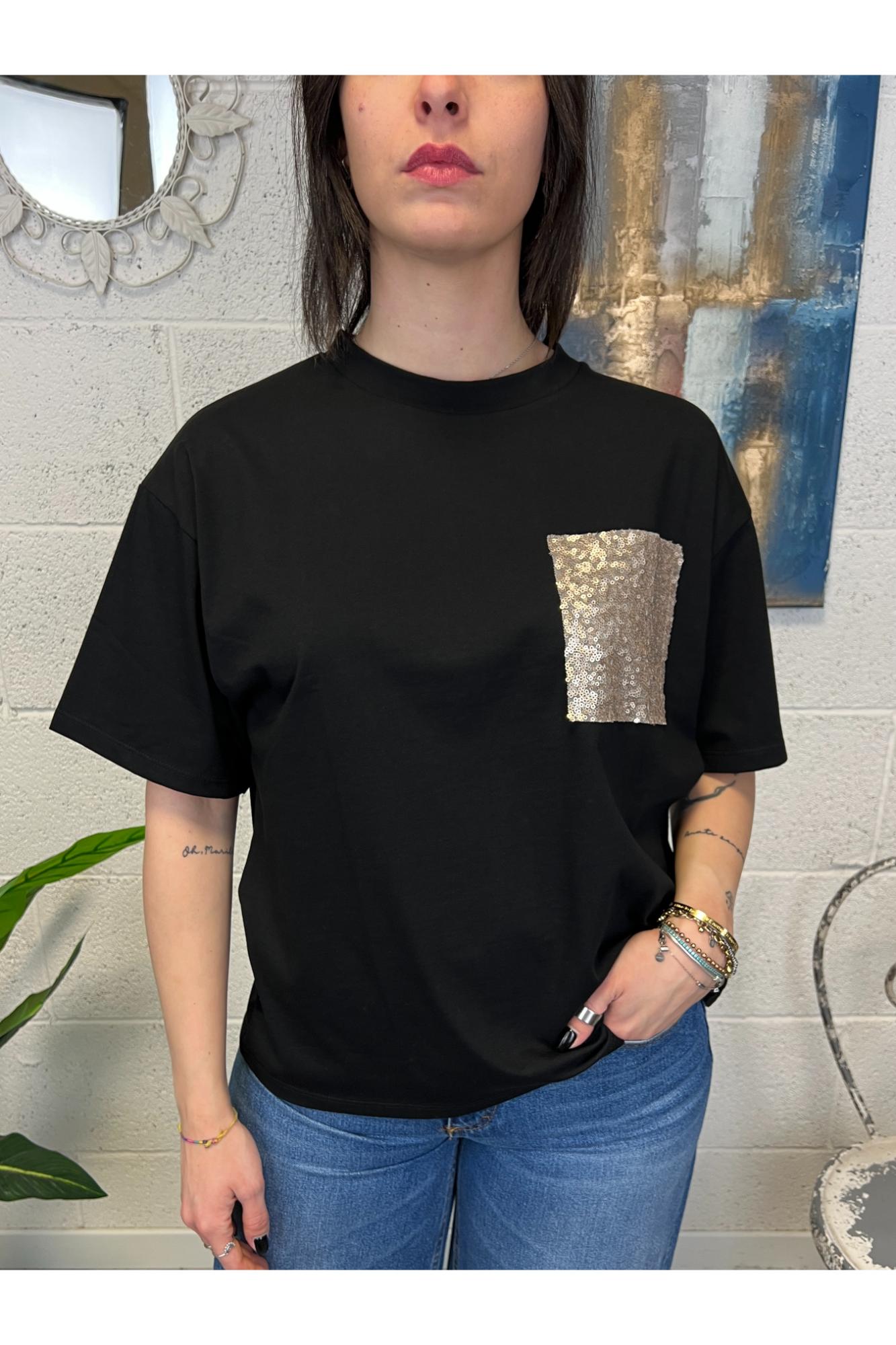 SUSY MIX T-shirt taschino di paillettes Susy mix Nero
