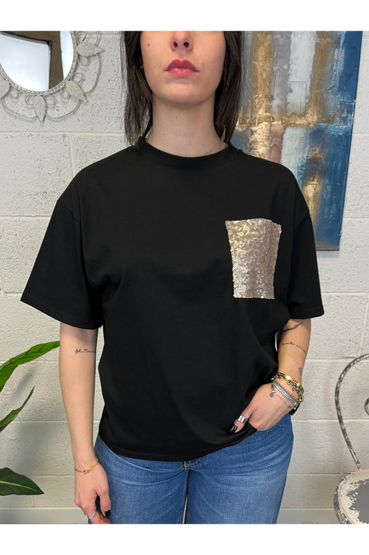 SUSY MIX T-shirt taschino di paillettes Susy mix Nero