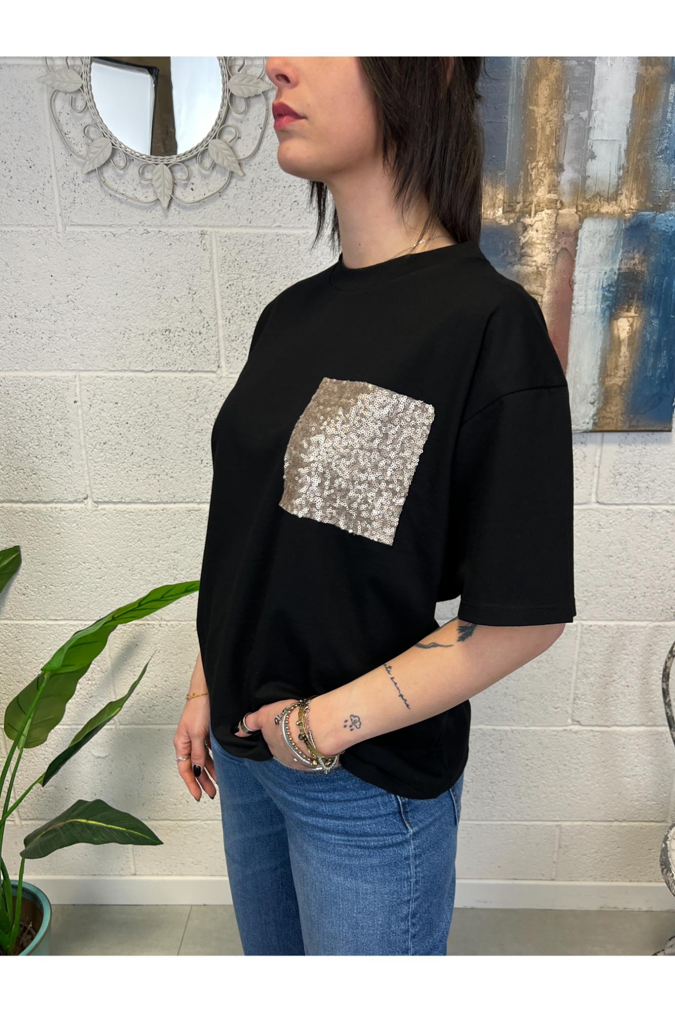 SUSY MIX T-shirt taschino di paillettes Susy mix Nero