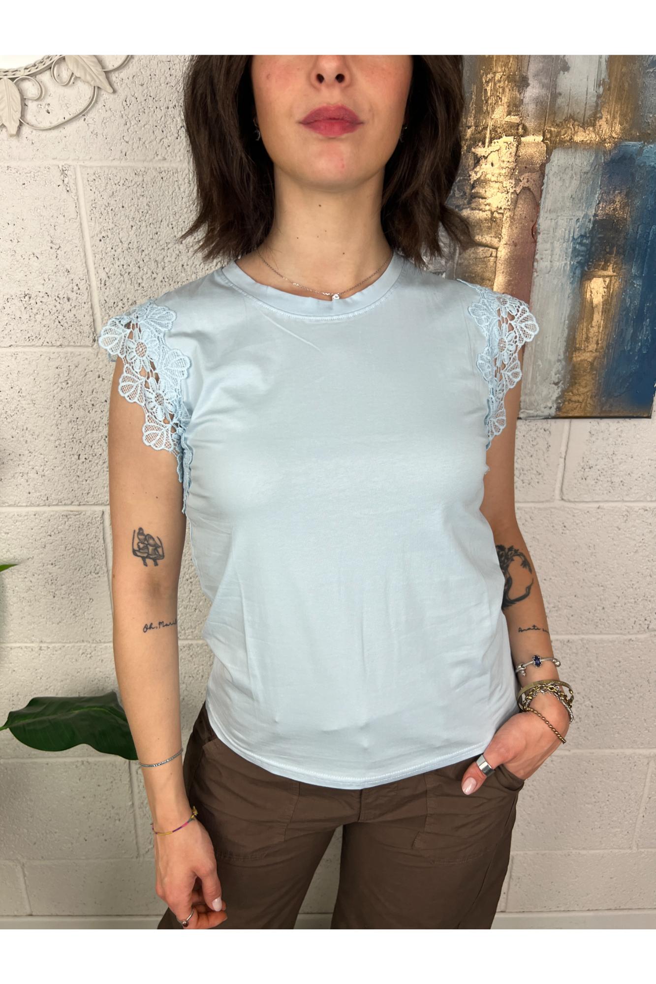 SUSY MIX T- shirt con pizzo Susy mix Celeste