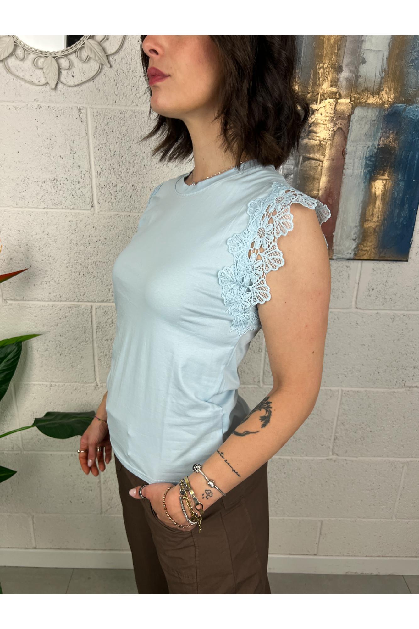 SUSY MIX T- shirt con pizzo Susy mix Celeste