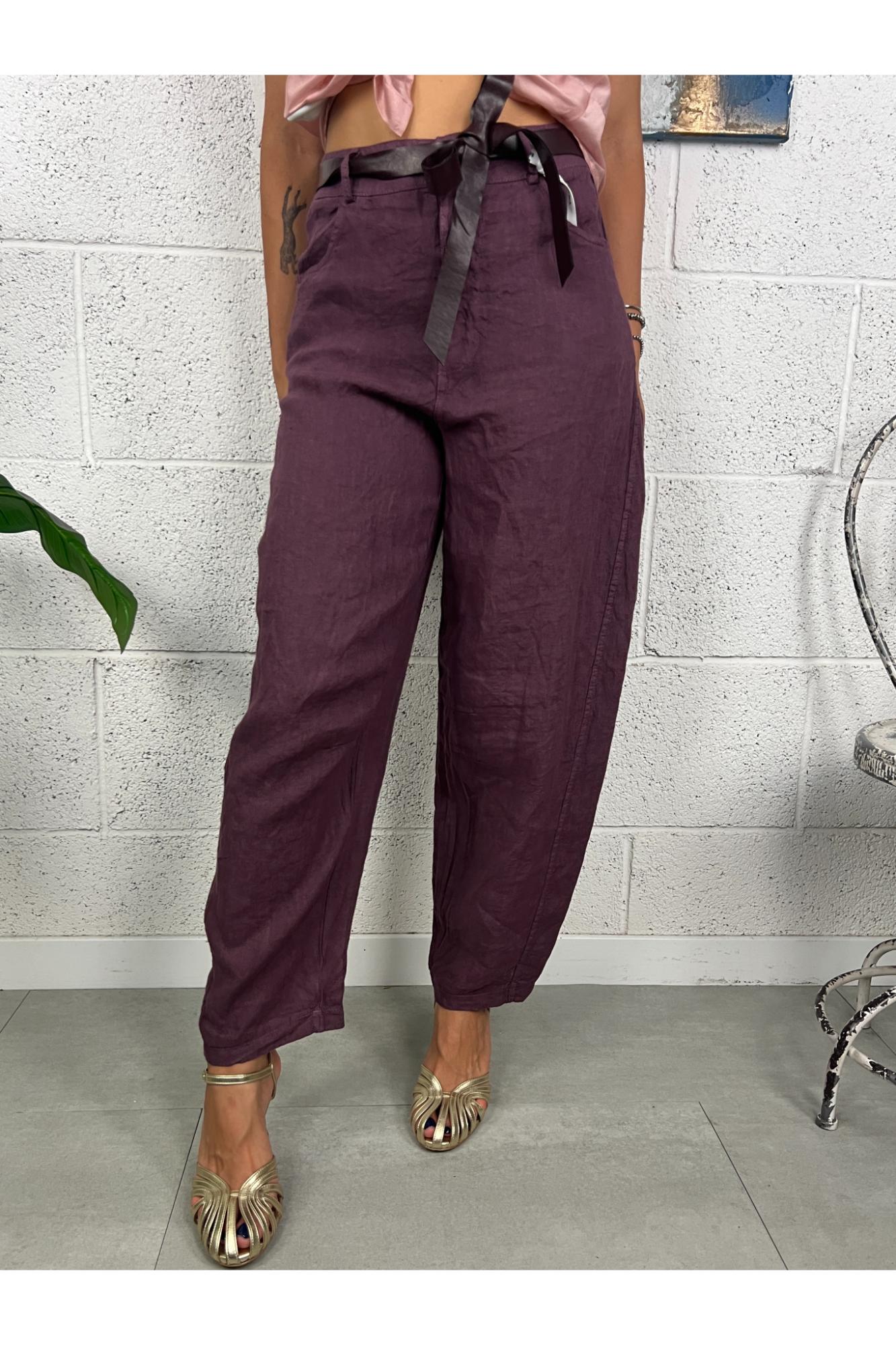 SUSY MIX Pantalone banner di lino Susy mix Fico