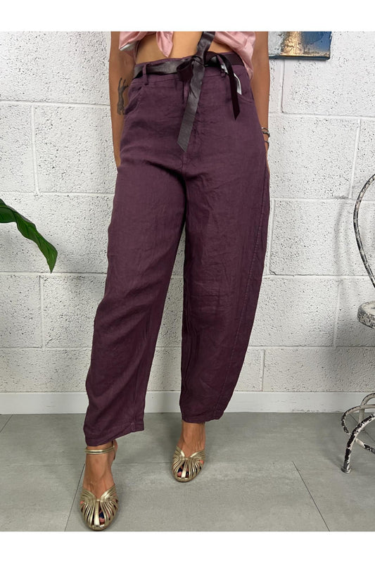SUSY MIX Pantalone banner di lino Susy mix Fico