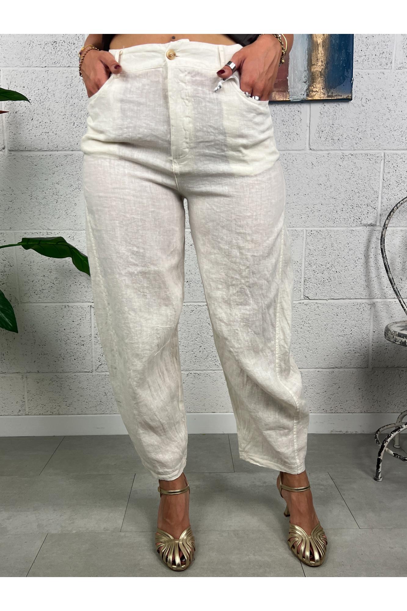 SUSY MIX Pantalone banner di lino Susy mix Latte