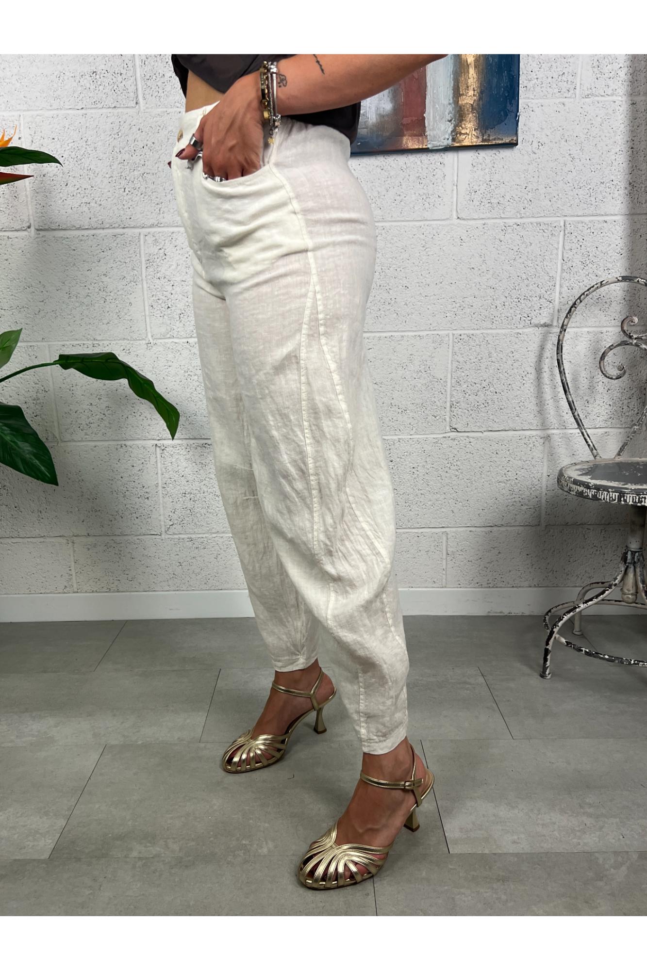 SUSY MIX Pantalone banner di lino Susy mix Latte