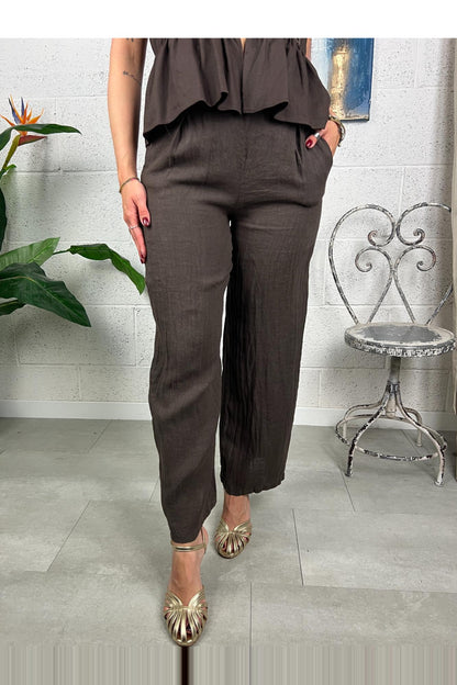 SUSY MIX Pantalone banner di lino Susy mix Moro