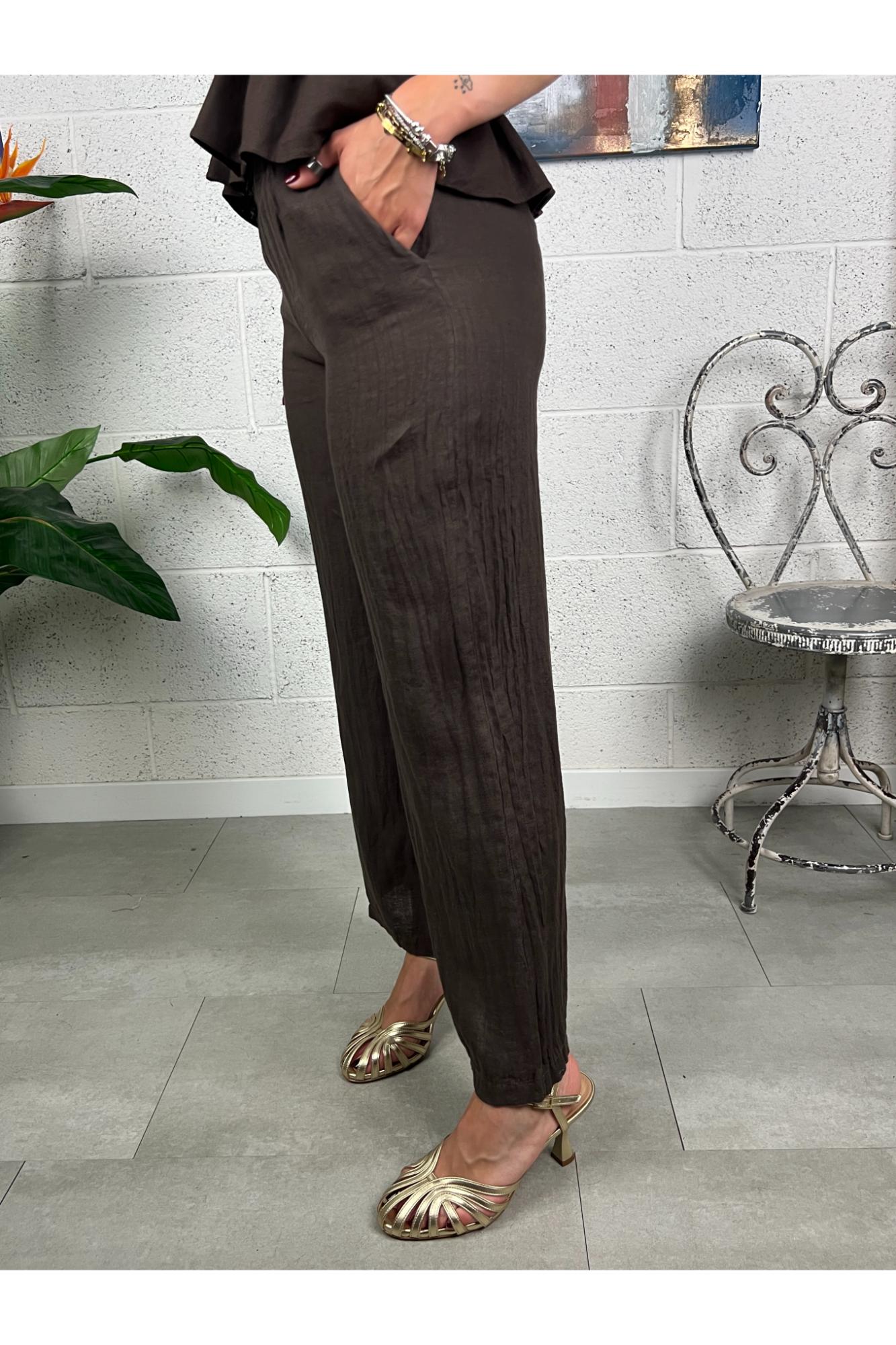 SUSY MIX Pantalone banner di lino Susy mix Moro