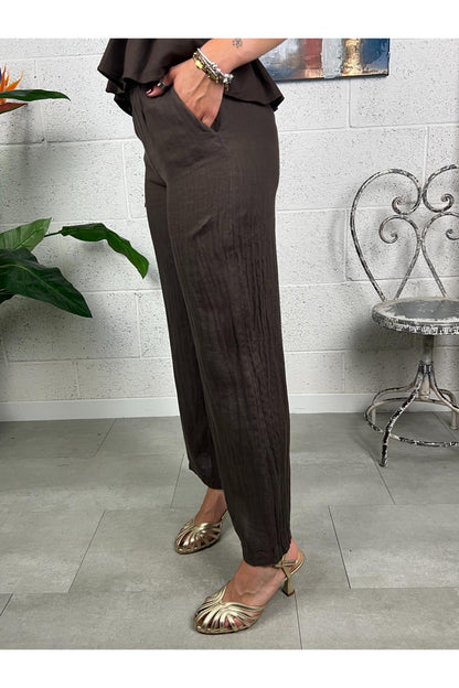 SUSY MIX Pantalone banner di lino Susy mix Moro