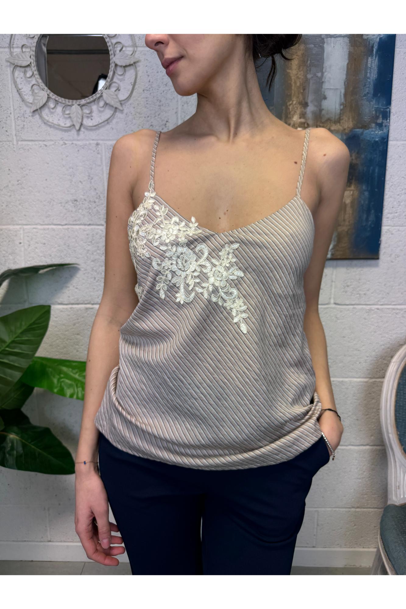 SUSY MIX Canottiera rigata e pizzo Susy mix Rosa