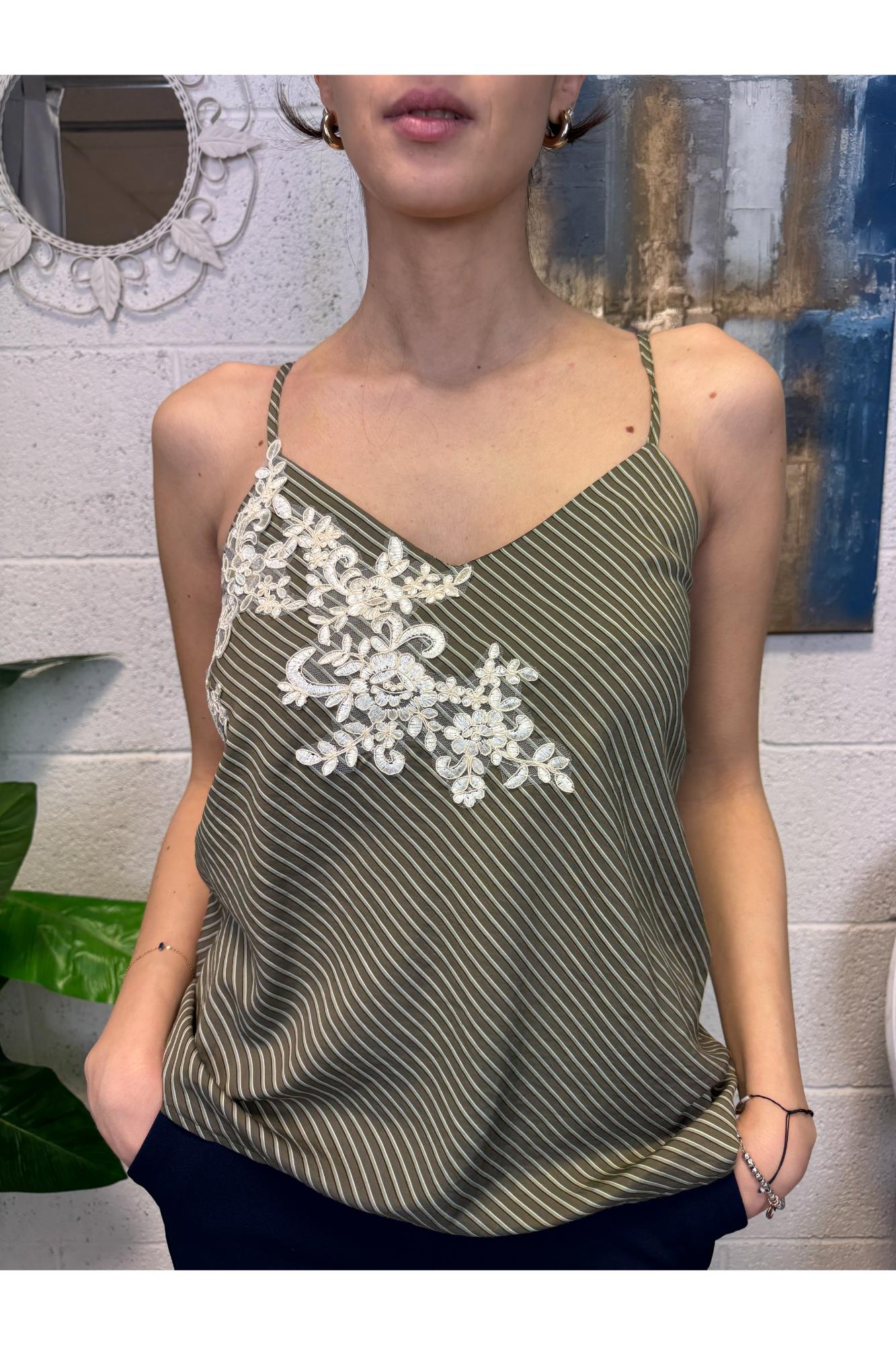 SUSY MIX Canottiera rigata e pizzo Susy mix Verde