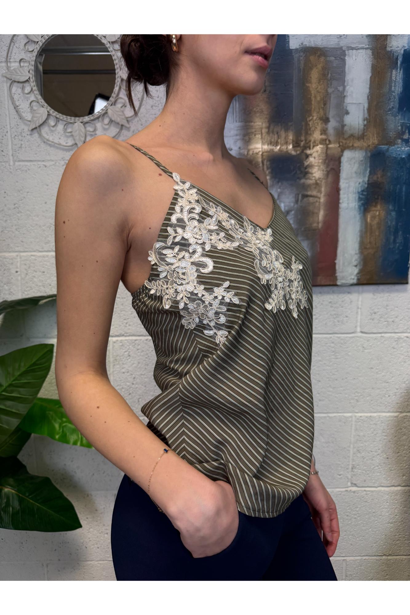 SUSY MIX Canottiera rigata e pizzo Susy mix Verde