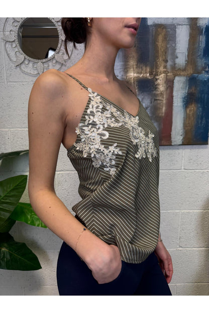 SUSY MIX Canottiera rigata e pizzo Susy mix Verde