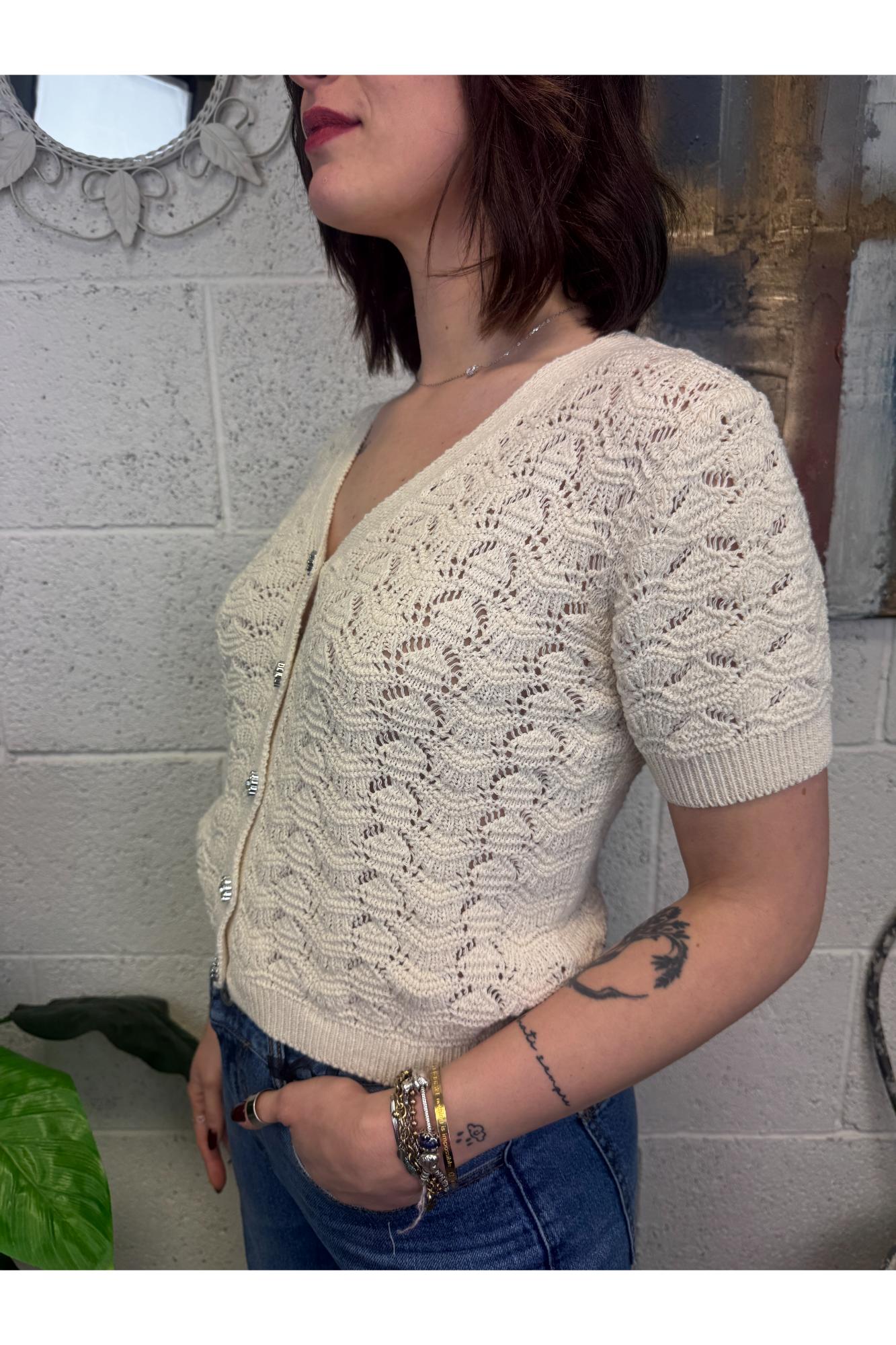 SUSY MIX Cardigan bottoni gioiello Susy mix Crema