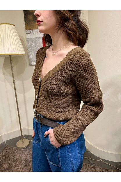 SUSY MIX Cardigan bottone gioiello Susy mix Cacao