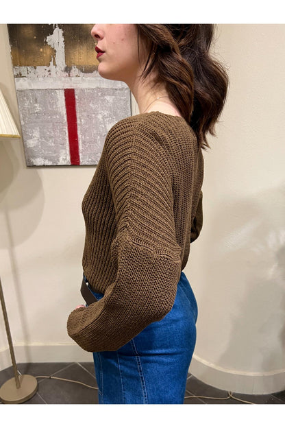 SUSY MIX Cardigan bottone gioiello Susy mix Cacao