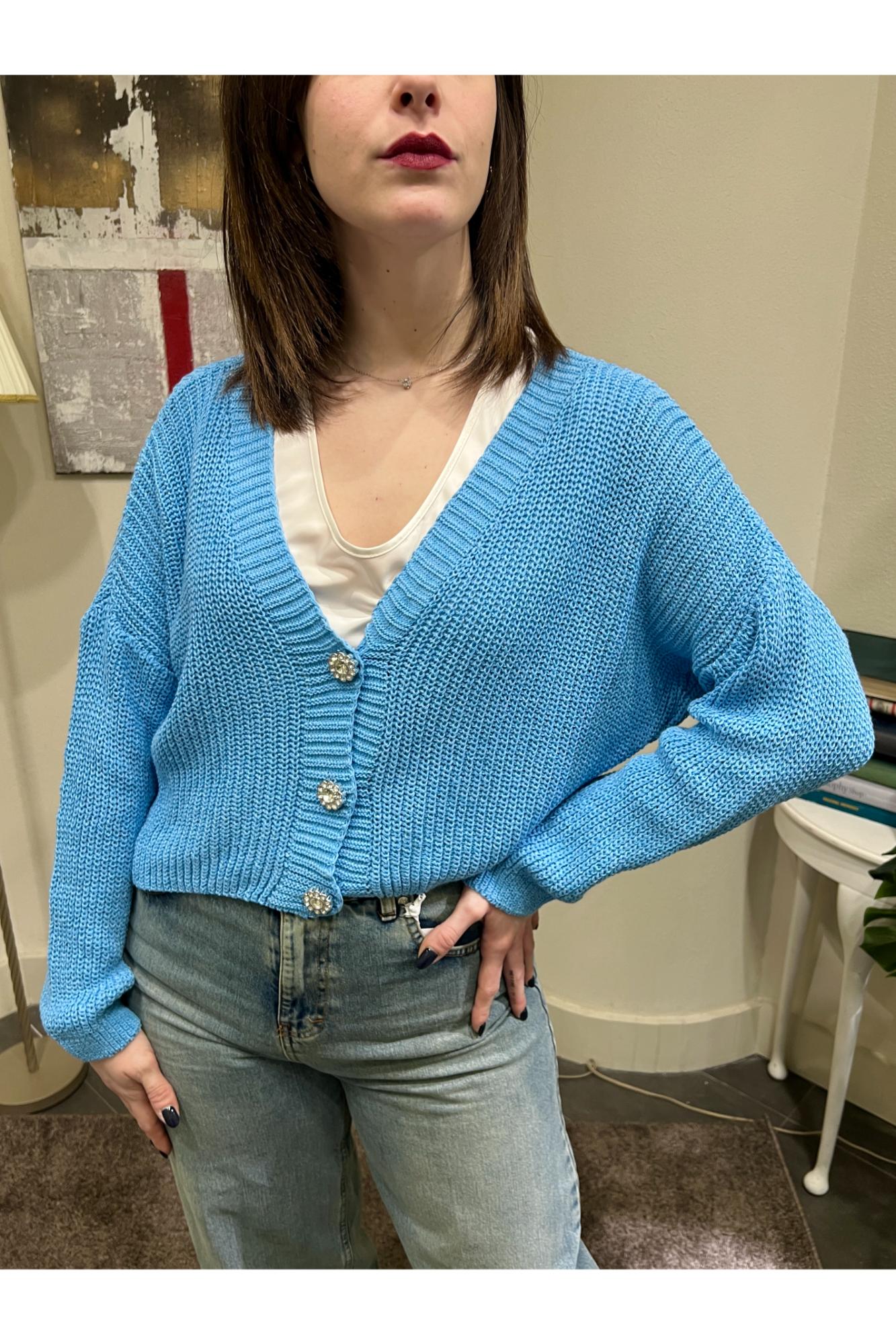 SUSY MIX Cardigan bottone gioiello Susy mix Celeste