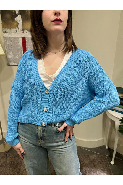SUSY MIX Cardigan bottone gioiello Susy mix Celeste