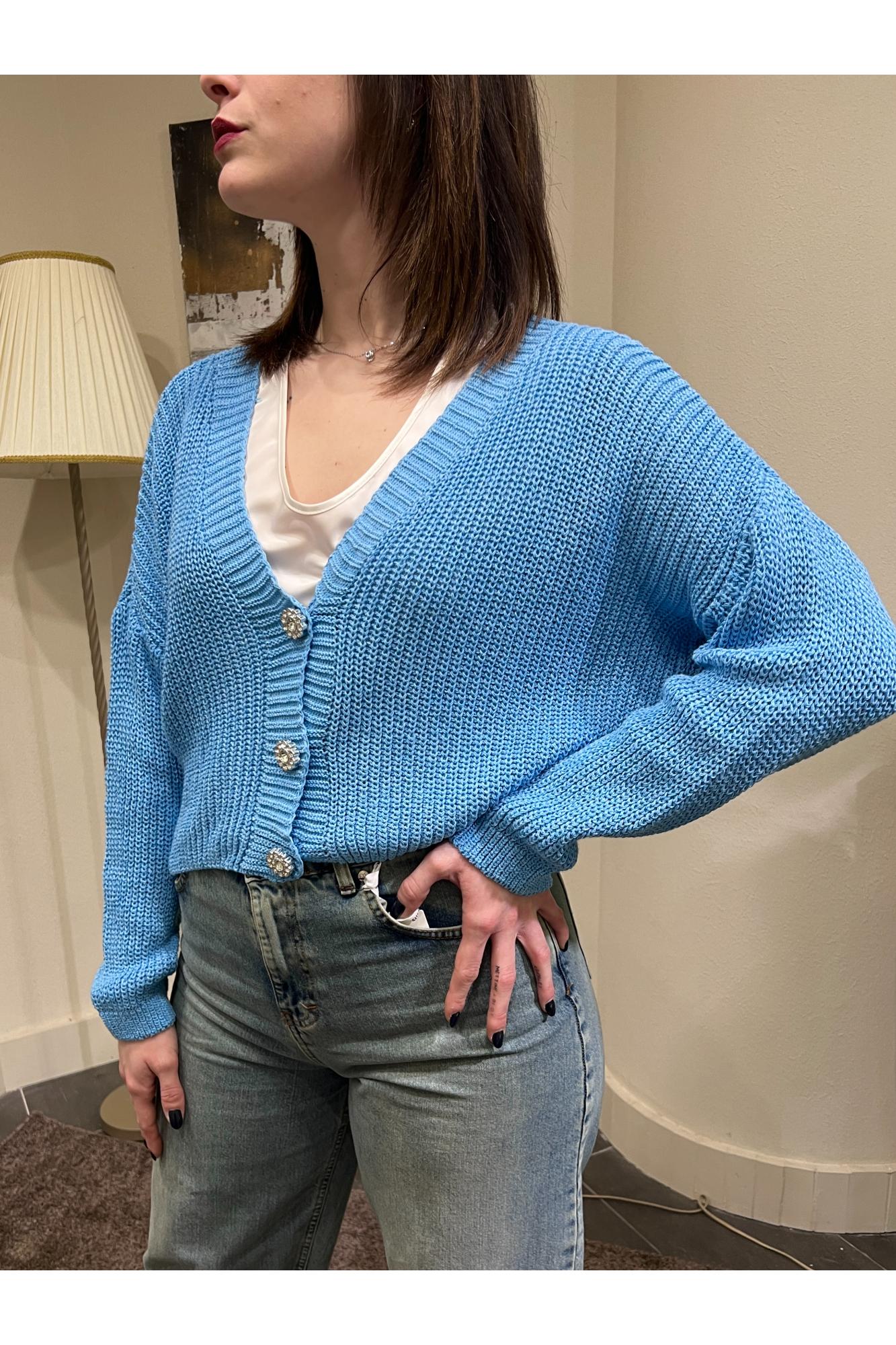 SUSY MIX Cardigan bottone gioiello Susy mix Celeste
