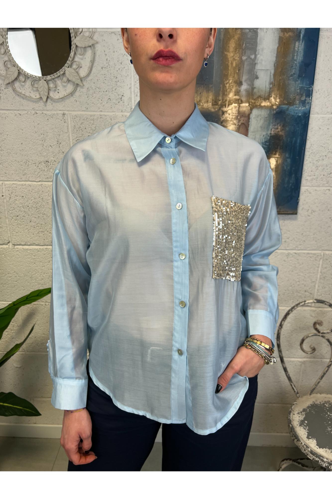 SUSY MIX Camicia con taschino di paillettes Susy mix Celeste