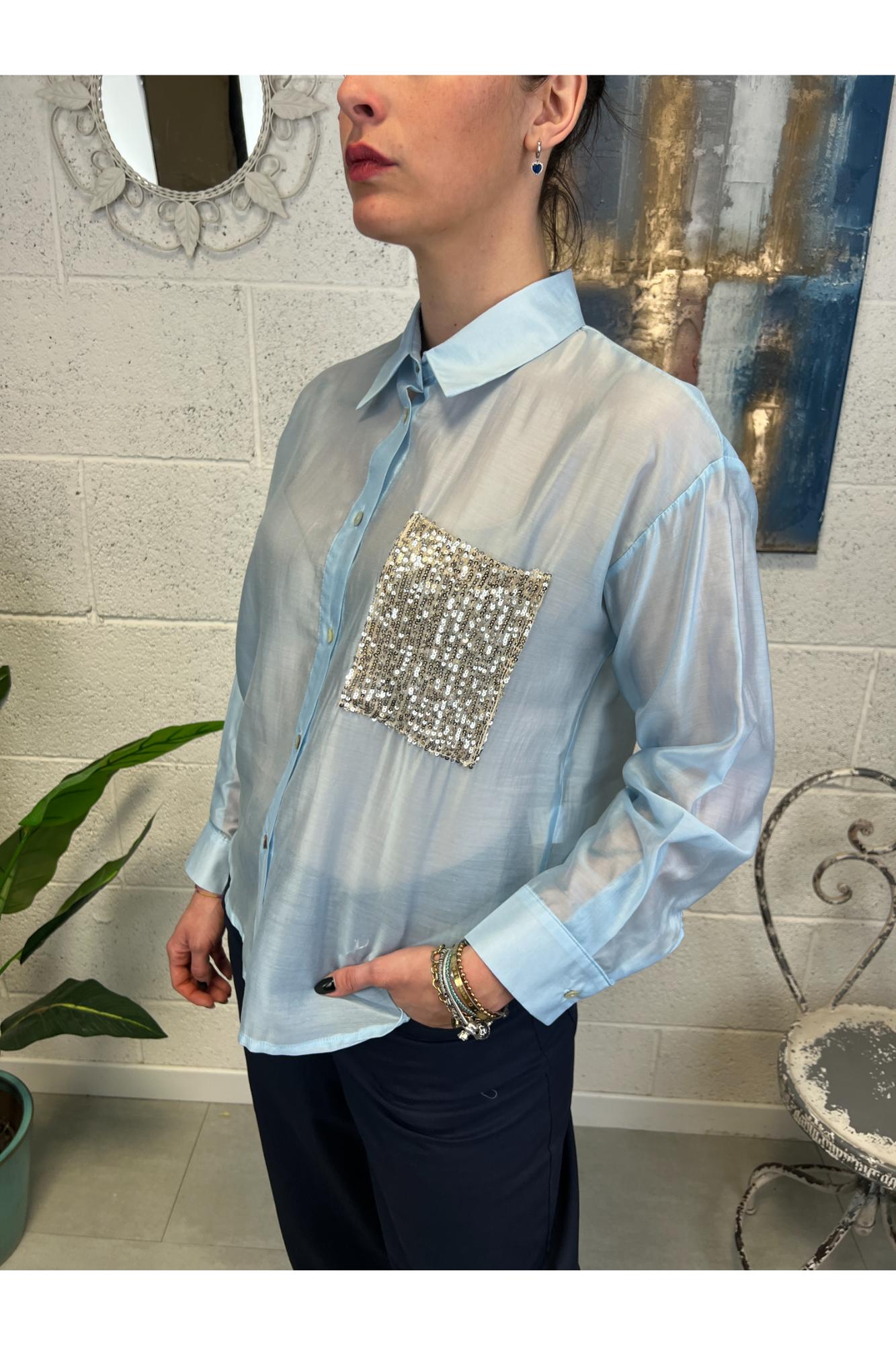 SUSY MIX Camicia con taschino di paillettes Susy mix Celeste