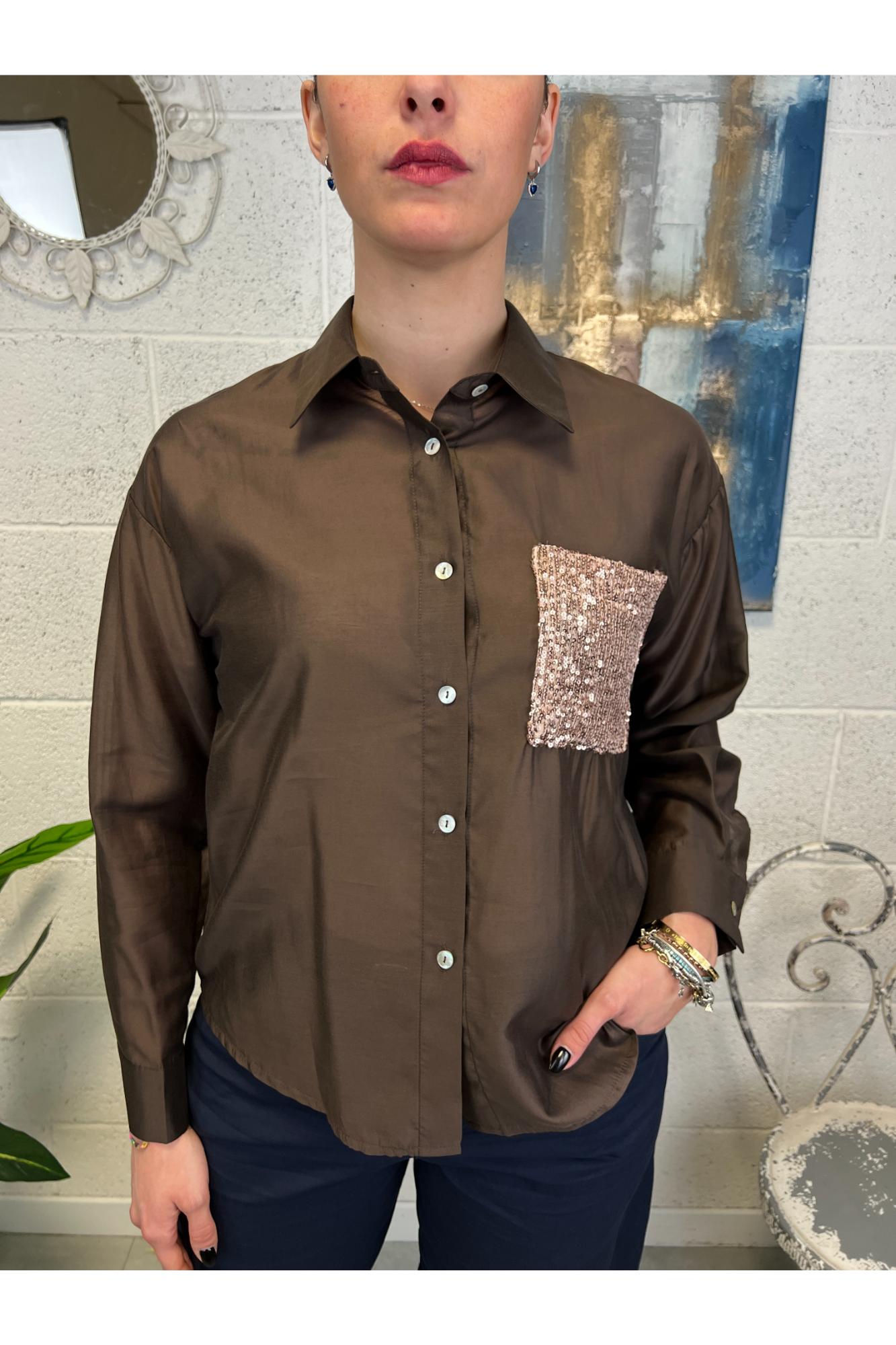 SUSY MIX Camicia con taschino di paillettes Susy mix Moro
