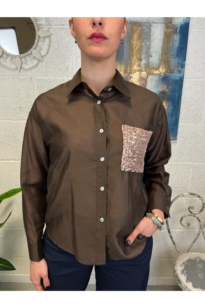 SUSY MIX Camicia con taschino di paillettes Susy mix Moro