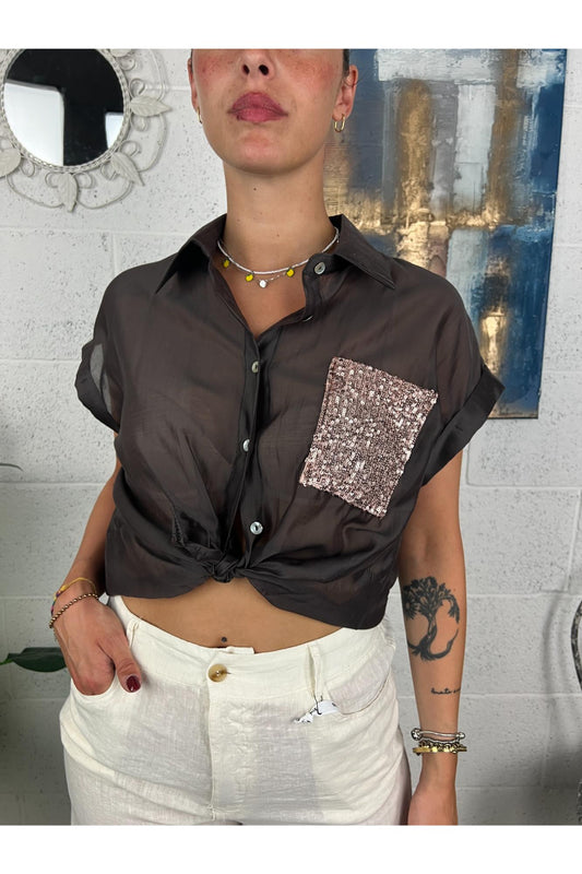 SUSY MIX Camicia con taschino di paillettes Susy mix Moro