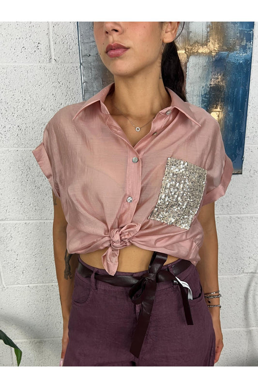 SUSY MIX Camicia con taschino di paillettes Susy mix Rosa