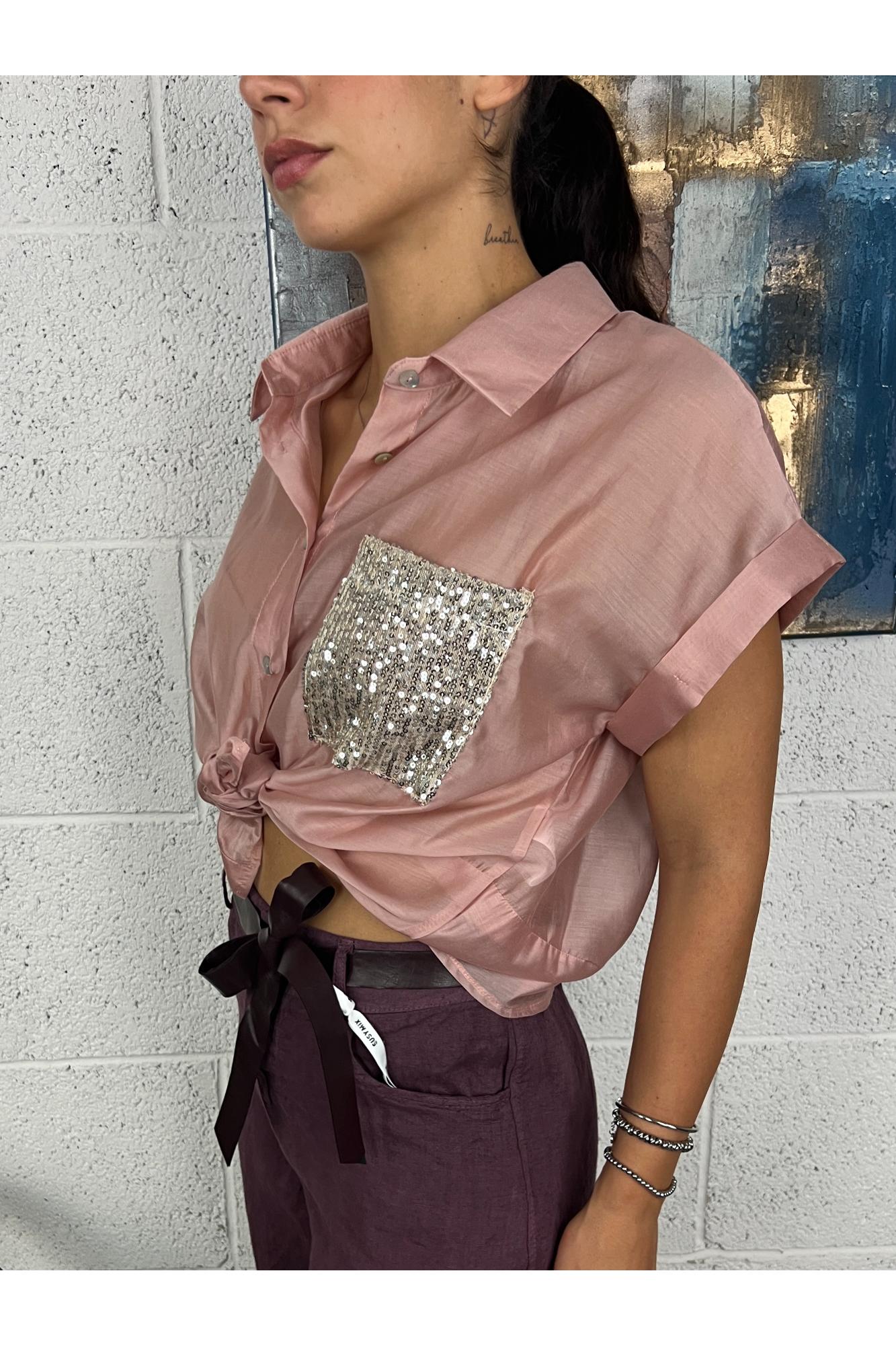 SUSY MIX Camicia con taschino di paillettes Susy mix Rosa