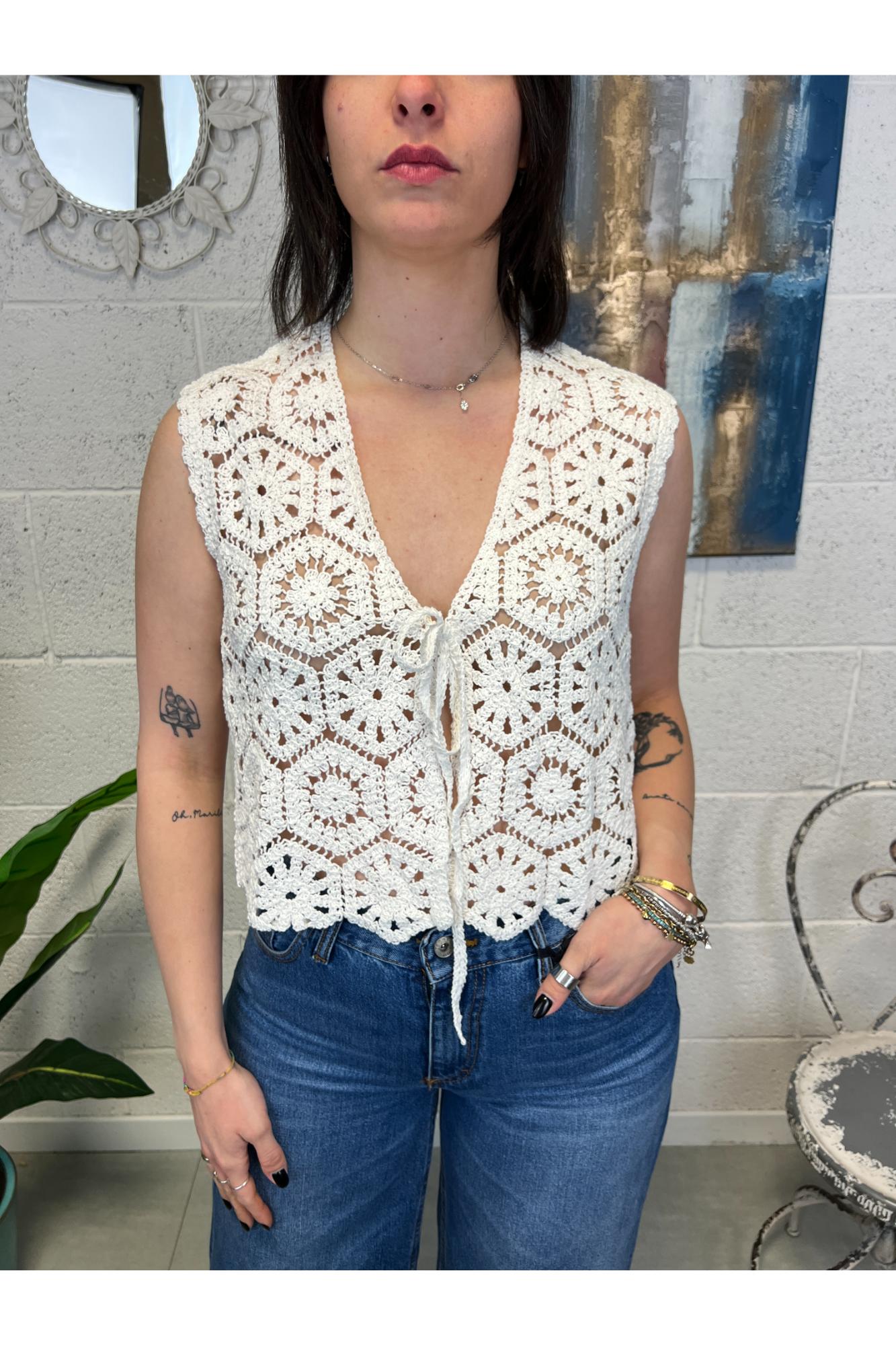 SUSY MIX Gilet in fettuccia Susy mix Bianco