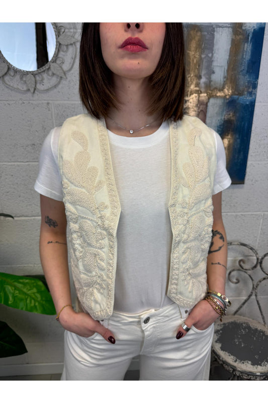 SUSY MIX Gilet ricamato Susy mix Latte