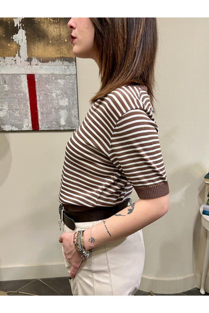 SUSY MIX Maglia girocollo rigata Susy mix Fango