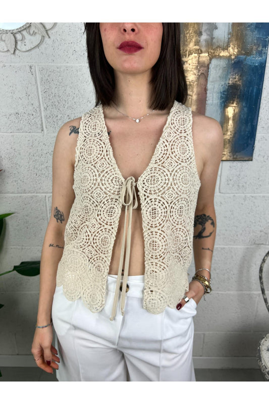 SUSY MIX gilet uncinetto Susy mix Burro