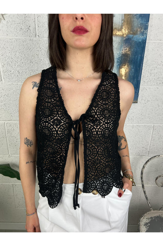 SUSY MIX gilet uncinetto Susy mix Nero
