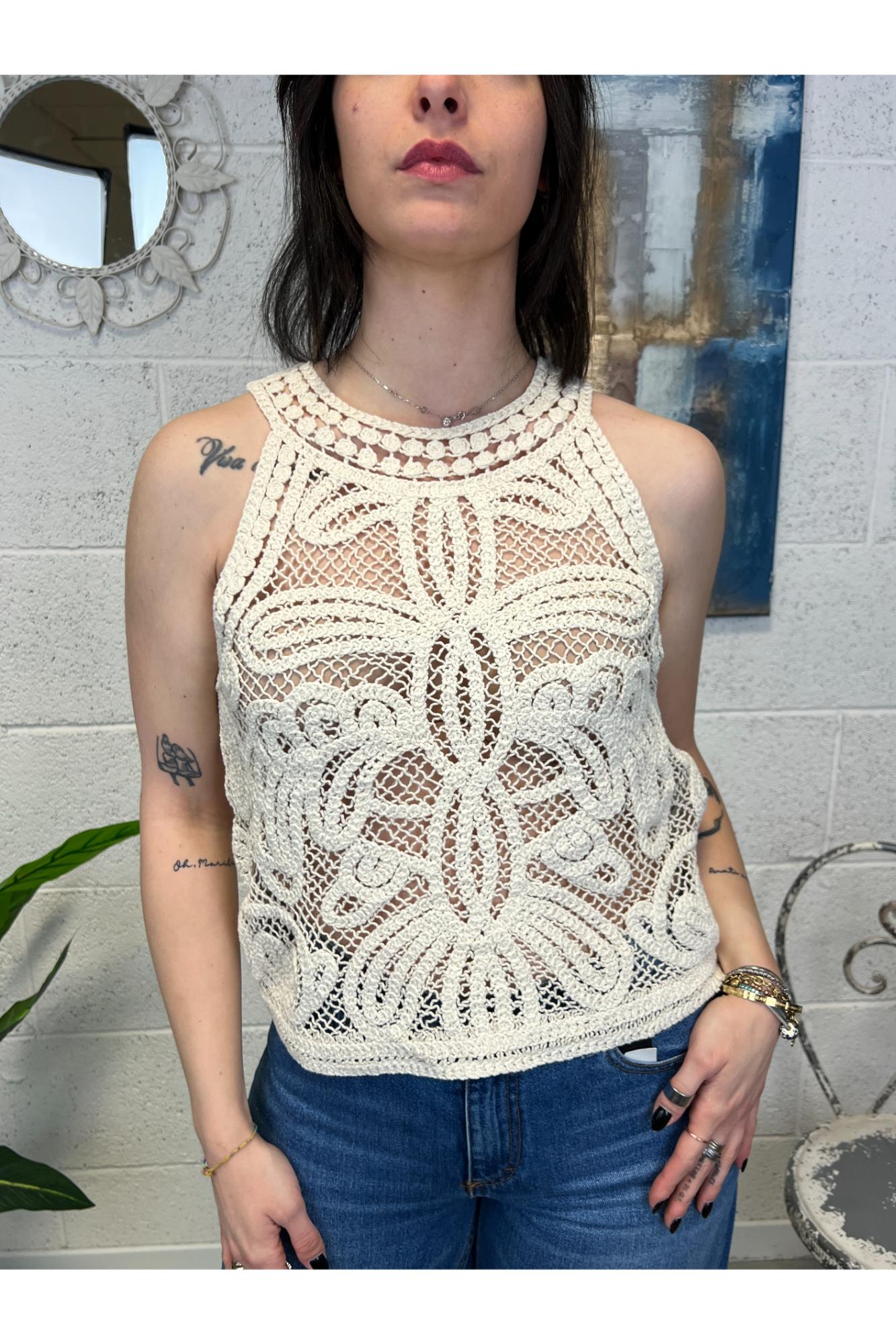 SUSY MIX Maglia smanicata in fettuccia Susy mix Latte