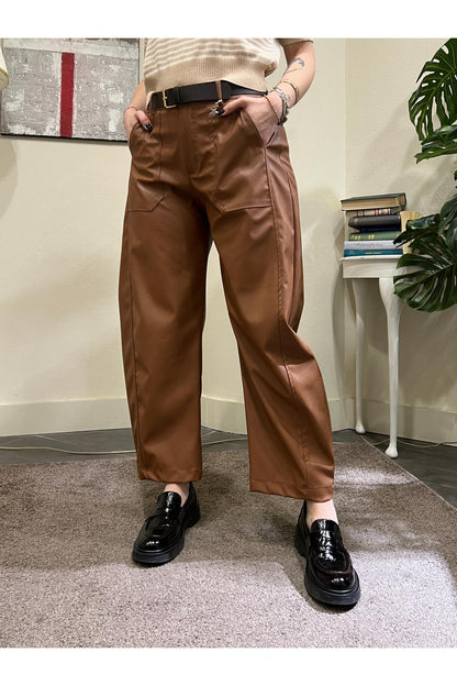 SUSY MIX Pantalone ecopelle Susy mix Tabacco