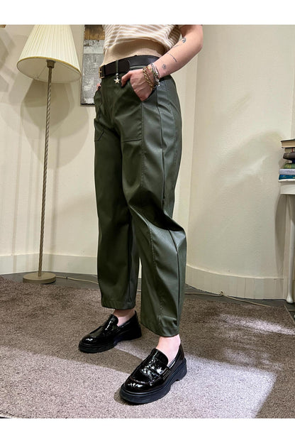 SUSY MIX Pantalone in ecopelle Susy mix Verde militare
