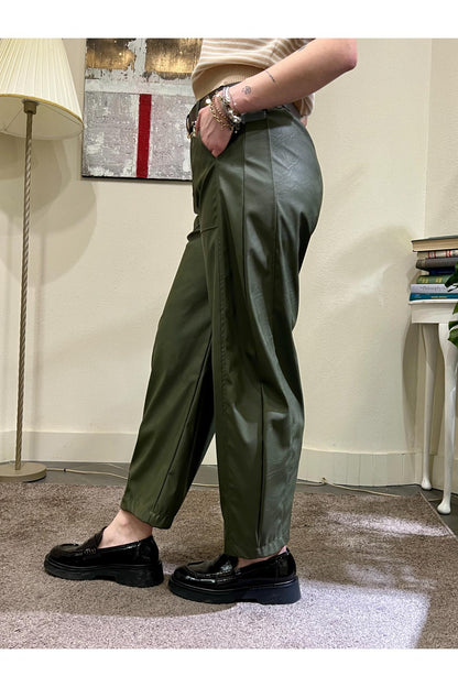 SUSY MIX Pantalone in ecopelle Susy mix Verde militare