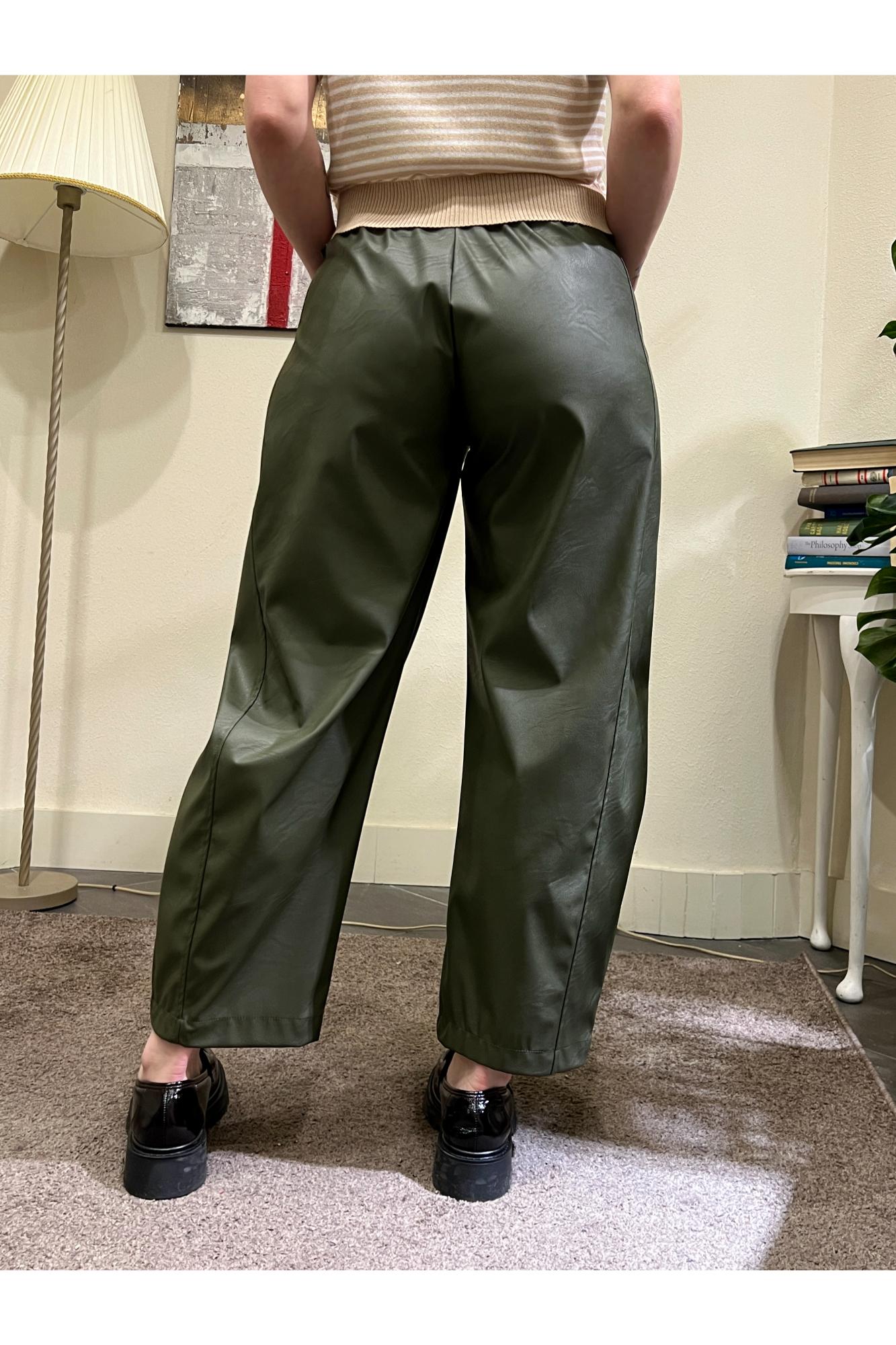 SUSY MIX Pantalone in ecopelle Susy mix Verde militare