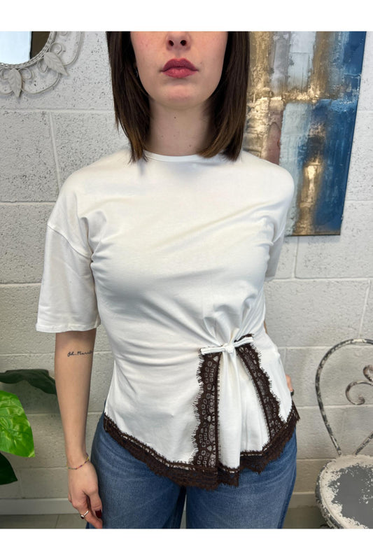 SUSY MIX T-shirt con profili in pizzo Susy mix Moro