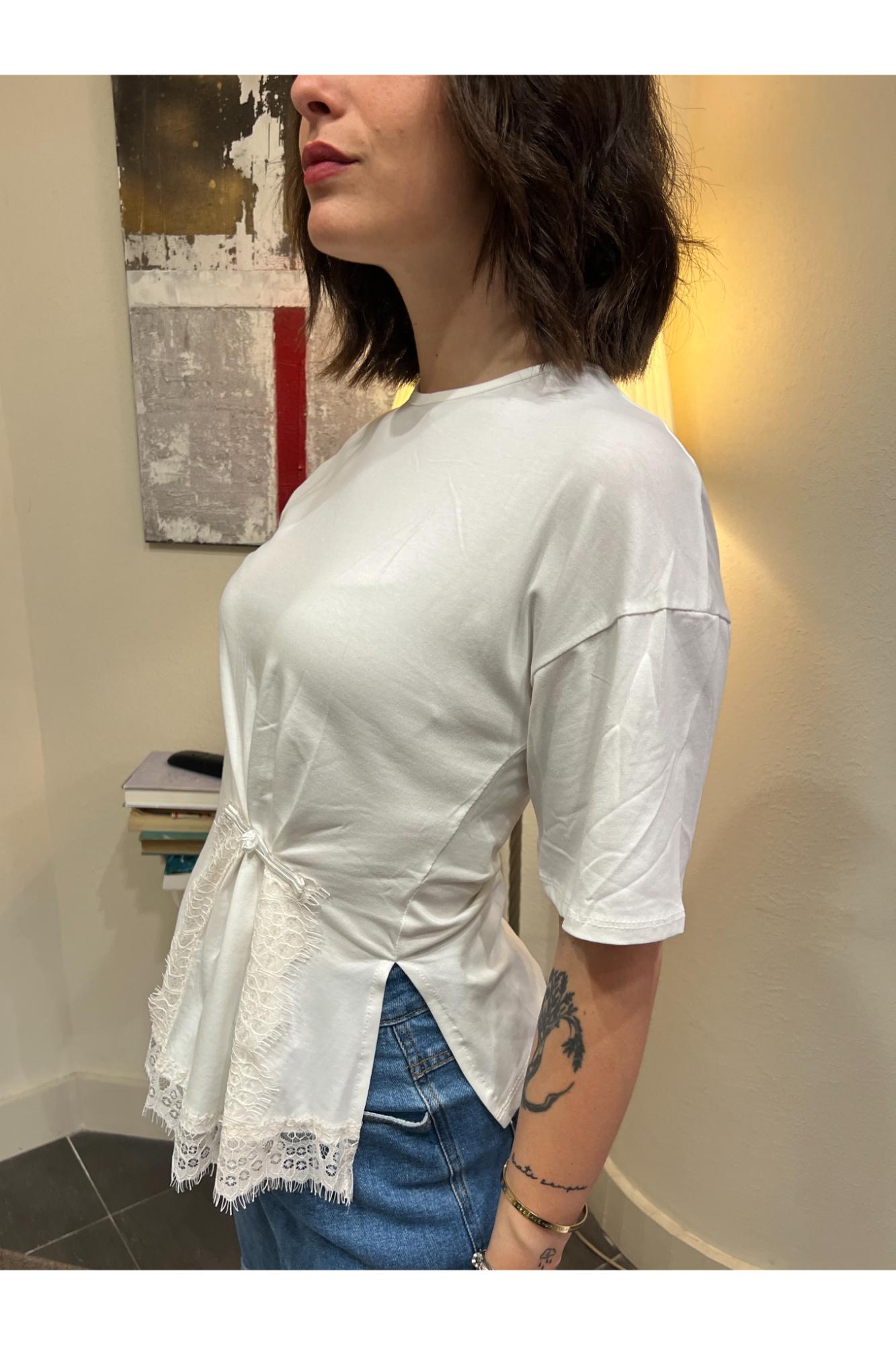 SUSY MIX T-shirt con profili in pizzo Susy mix Panna