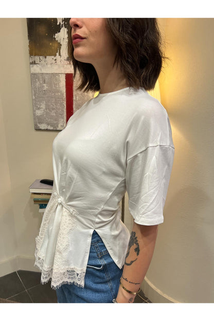 SUSY MIX T-shirt con profili in pizzo Susy mix Panna