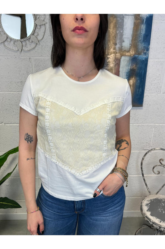 SUSY MIX T- shirt con pizzo Susy mix Latte