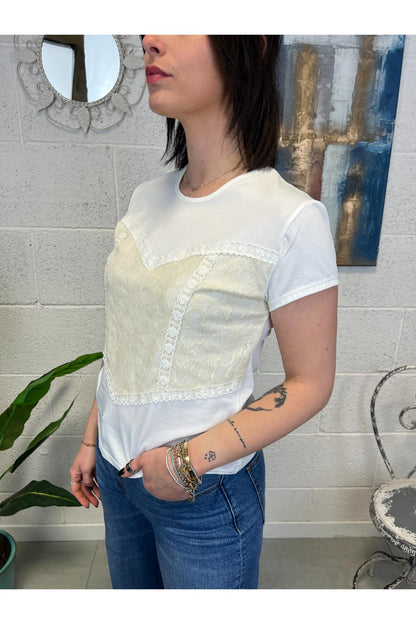 SUSY MIX T- shirt con pizzo Susy mix Latte