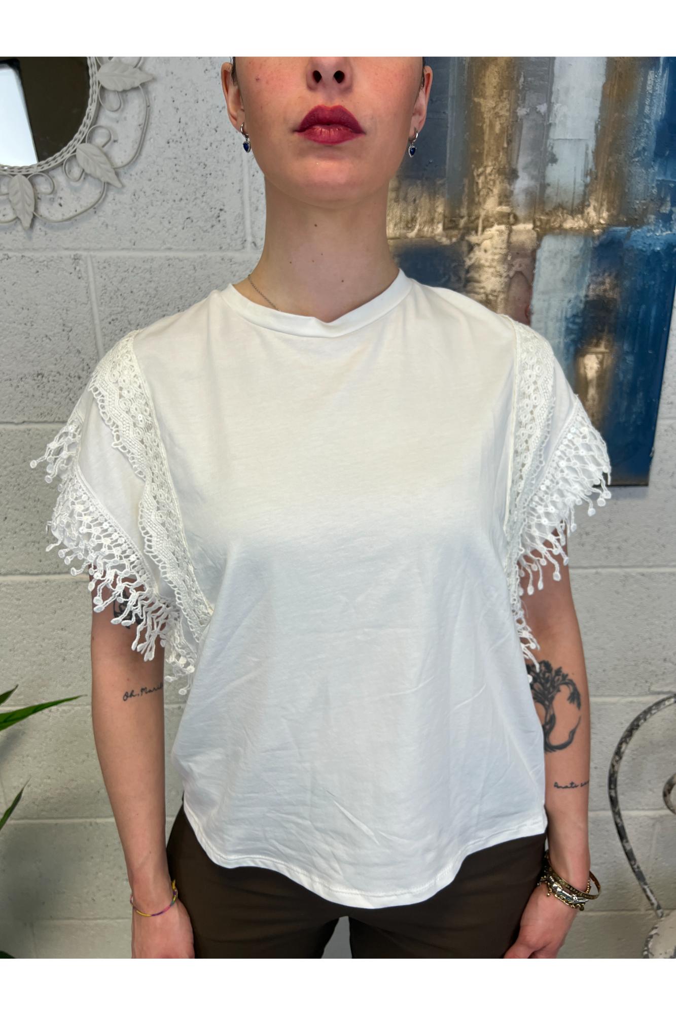SUSY MIX T- shirt con frangia Susy mix Bianco