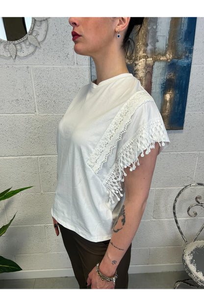 SUSY MIX T- shirt con frangia Susy mix Bianco